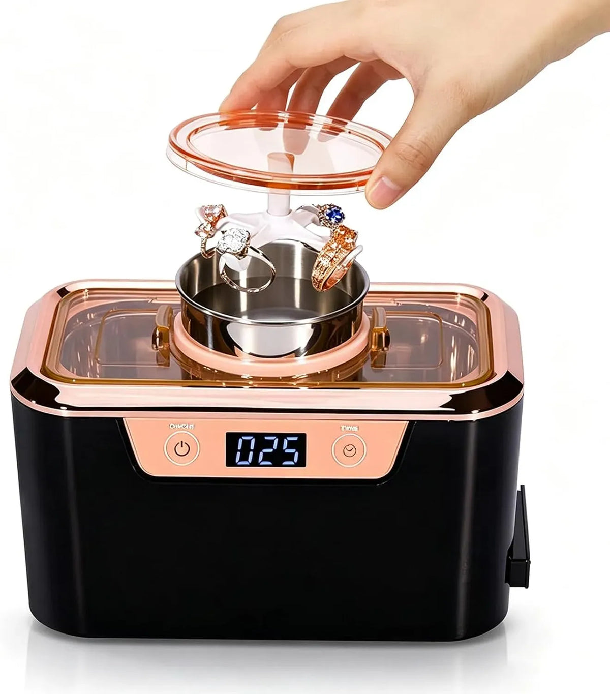 A 40 Contenitore, Pulitore, Supporto, vasca per pulizia a ultrasuoni, 800 Ml, touch, acciaio inox, per Gioielli
