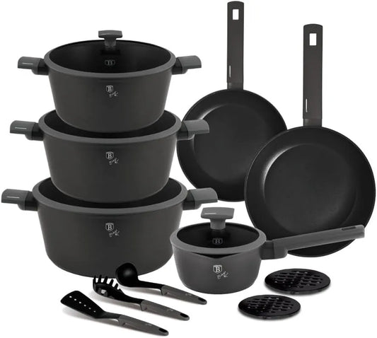 Berlinger Haus Set di pentole dotato di rivestimento in titanio, 15 pezzi, collezione Antracit, robusto, versatile ed elegante