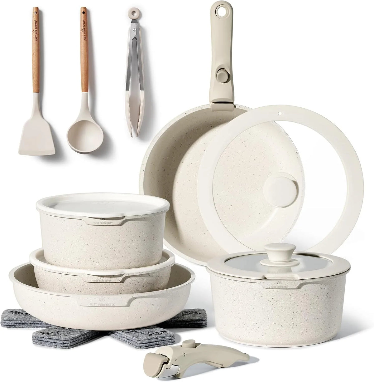 Batteria, 28 cm, 18 Pezzi, Cucina 18 Pezzi con Manico Amovibile