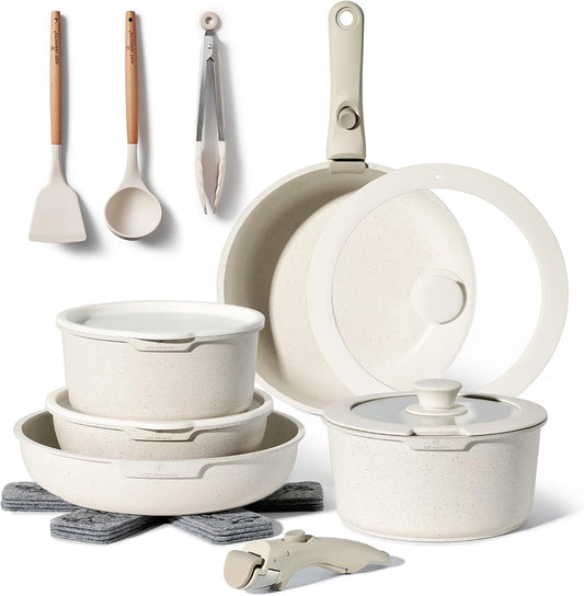 Batteria, 28 cm, 18 Pezzi, Cucina 18 Pezzi con Manico Amovibile