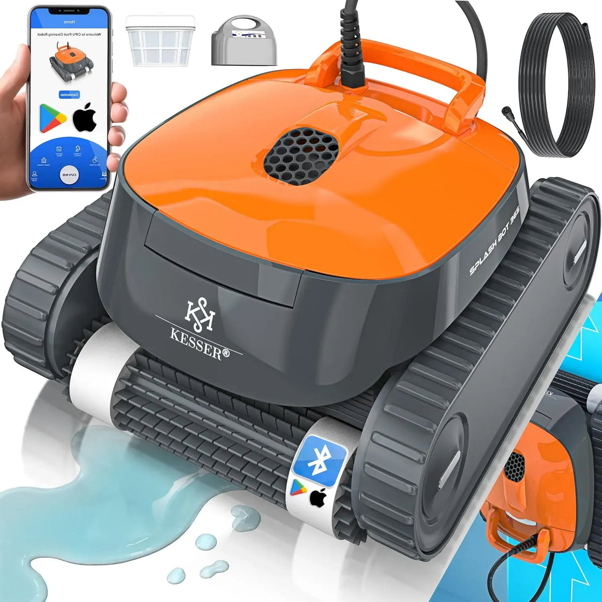 Robot aspirapolvere, aspirapolvere robot, robot pulitore per piscina, KESSER® Robot aspirapolvere per piscina per fondo e pareti fino a 100 m²