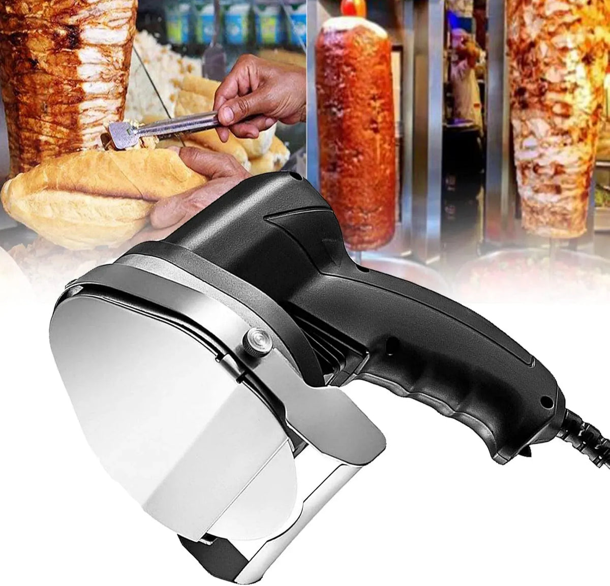 Robot da cucina, nero, 2 lame, macchina da cucina, affettatrice per alimenti, Affettatrice elettrica per kebab