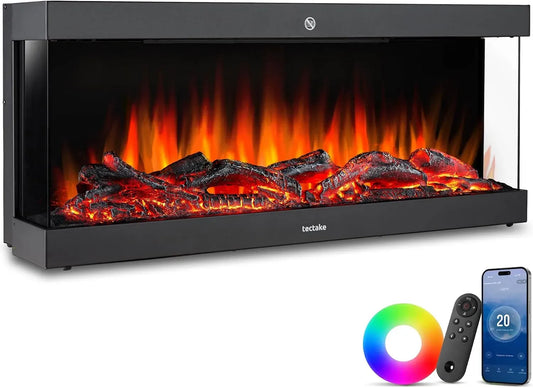 38x Camino Elettrico Smart, tectake® Caminetto elettrico da parete, 91,4 x 24,5 cm, 2 livelli di calore 900/1800 W, Stufa effetto fiamma 3D
