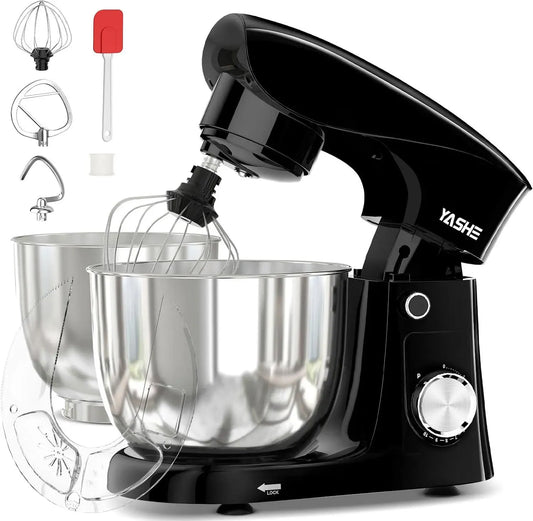 10+P Velocità, Impastatrice Planetaria 1500W, Testa Inclinabile, 2 Ciotole in Acciaio Inox 4,5L + 5,5L, con Gancio Impastatore, Frusta e Sbattitore