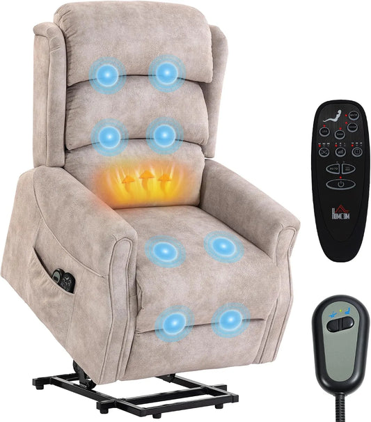 Poltrona, funzione riscaldante, HOMCOM, Poltrona sollevamento elettrica Massaggio Vibrazione Calore Beige