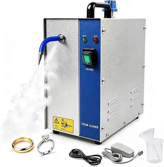 Pulitore a vapore, 4 L, ampio serbatoio, professionale, argento, Alta Pressione a 135°C per Gioielli in Oro, Diamanti e Monete Metalliche 2L