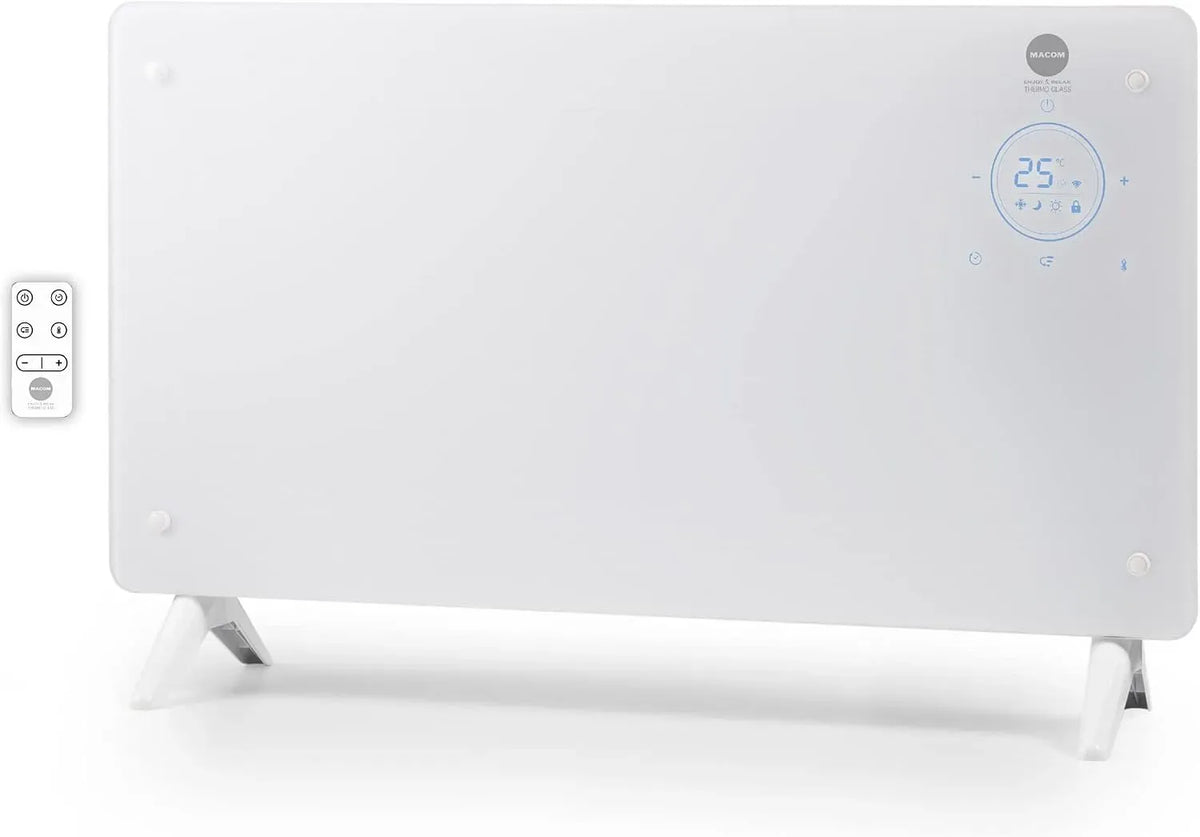 24h termostato ambiente, MACOM, 1000/2000 W, Enjoy & Relax 937 Thermo Glass, Elegante Termoconvettore in vetro temperato, riscaldamento rapido
