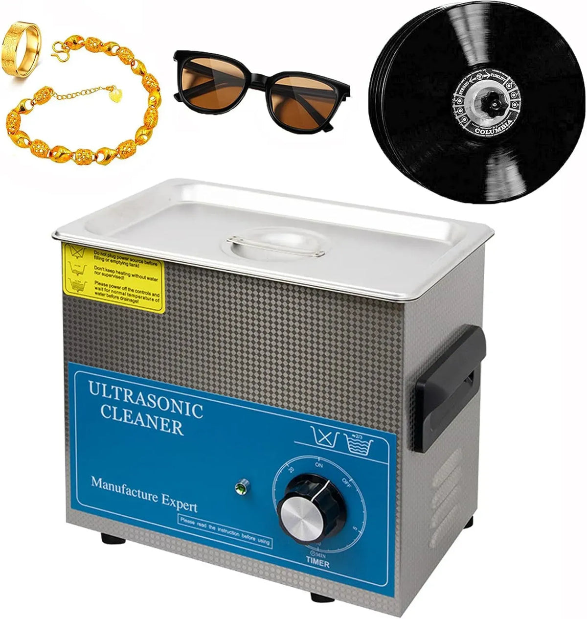 vasca per pulizia a ultrasuoni, Pulitore, 120 W, acciaio inox, per Dischi in Vinile