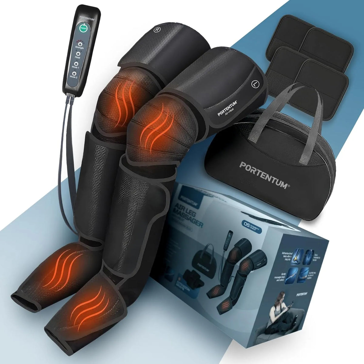 Pressoterapia, Massaggiatore, Borsa, dispositivo pressoterapia per gambe, funzione riscaldante, PORTENTUM