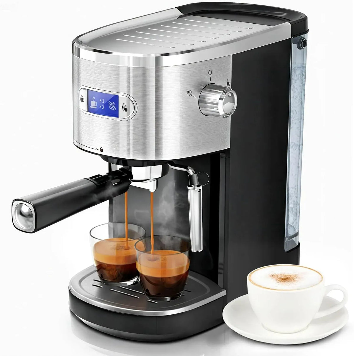 Montalatte, cappuccinatore, ampio serbatoio, professionale, rimovibile, Macchina per caffè espresso semiautomatica a 20 bar