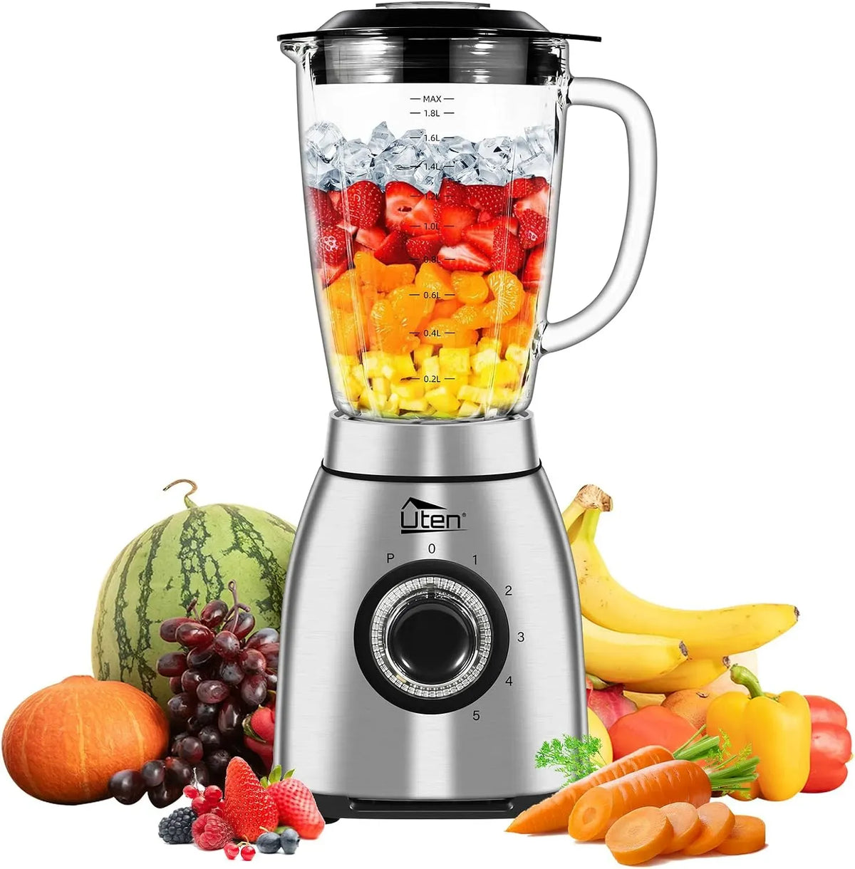 Frullatore, 2 L, 1800 W, acciaio inox, Uten Frullatori da Tavolo 2L, usato per Frappè, Impulso e 5 Velocità