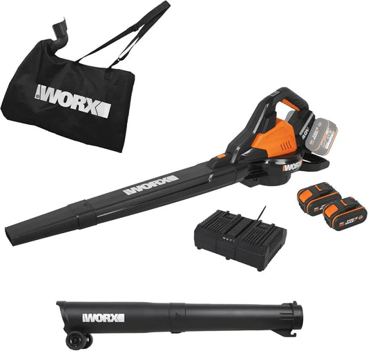 WG583E batterie, 40 V, WORX, Soffiatore aspiratore 40 V con 2 batterie 4 Ah e caricabatterie
