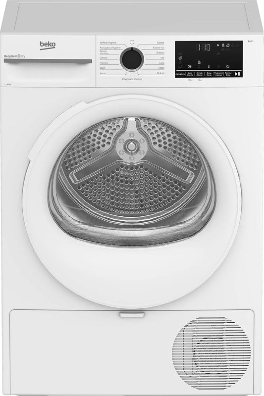 Beko BMT104EW Asciugatrice, 84,6 x 59,8 x 67,2 cm, 15 programmi, 10 kg, classe energetica C, libera installazione, Inverter, bianco, SteamCure