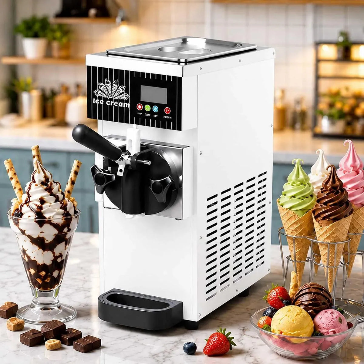 Macchina, 450 W, 5 L/H, display LCD, professionale, bianco, per Gelato Soft