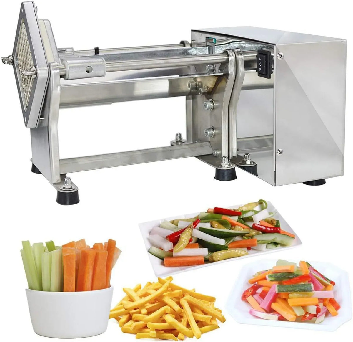 Macchina per tagliare, affettatrice, affettatrice per alimenti, 3 misure, industriale, professionale, acciaio inox, per tagliare le patate fritte