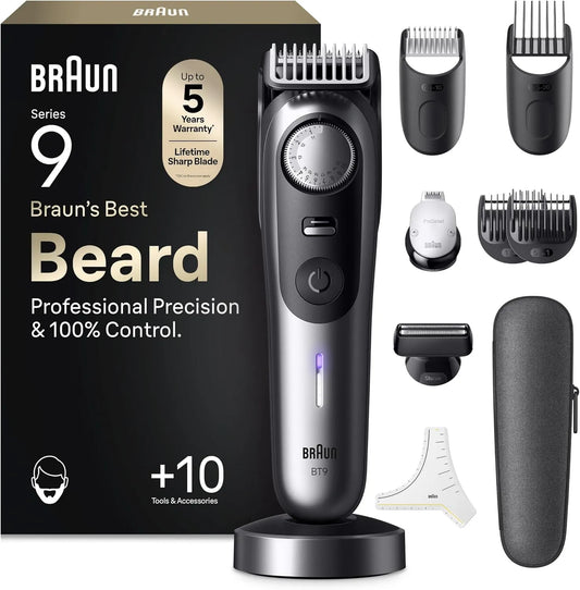 Braun Serie 9 BT9545 Regolabarba, 10 Strumenti da Barba Custodia BT9545 Cromo