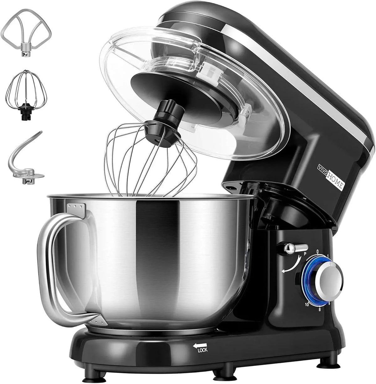 Contenitore, 5,7 L, 1500 W, professionale, acciaio inox, nero, per Impastare Frusta per Dolci, VIVOHOME