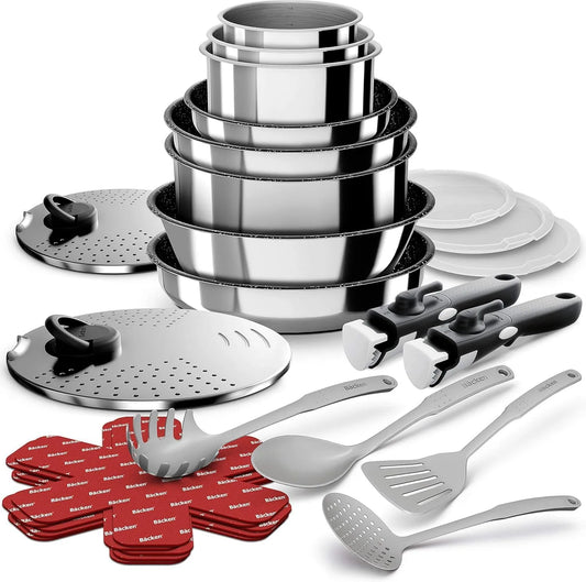 Pentola e padella, BACKEN, acciaio inox, 199924 Set pentole 24 pezzi, Garanzia 5 anni, Acciaio inossidabile
