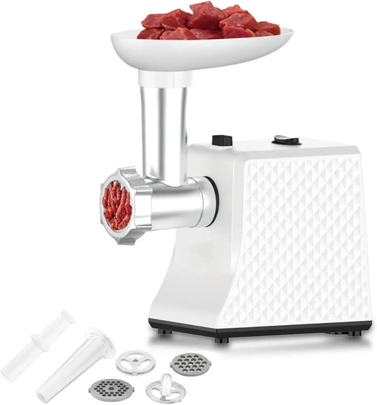 Tritacarne, 2 piastre di taglio e tubo di riempimento per salsicce per lavorazione ad alta efficienza in cucina o ristorante
