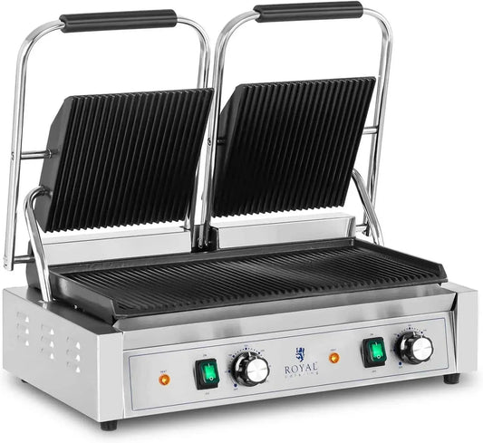 Piastra, piastra per panini e sandwich, 3600 W, 50 a 300 °C, ristorazione, ghisa, acciaio inox, per Panini Toast e Bistecchiera Elettrica Doppia