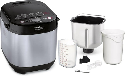 Moulinex OW240E Macchina per il pane, 20 W, 20 programmi, panificatrice, pizza, acciaio inox, nero, 3 Senza Glutine