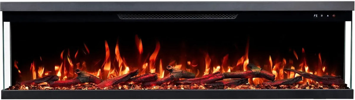 per montaggio a parete e da incasso, Camino elettrico a 3 lati, Unity, dotato di riscaldamento 900/1800 W, 107x36x19