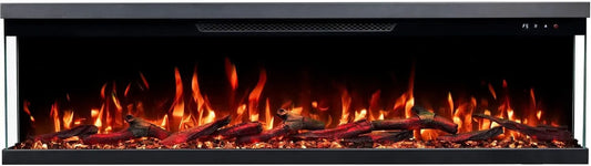 per montaggio a parete e da incasso, Camino elettrico a 3 lati, Unity, dotato di riscaldamento 900/1800 W, 107x36x19